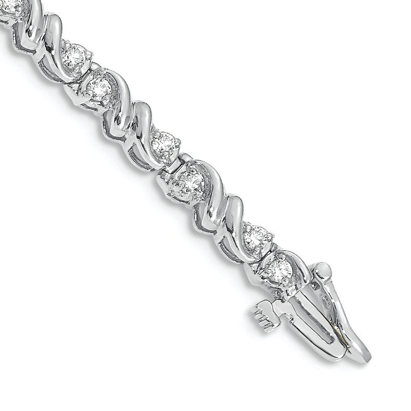 14k White Gold Complete 1.17 carat Round AA Diamond Fancy Swirl 7 inch Tennis Bracelet