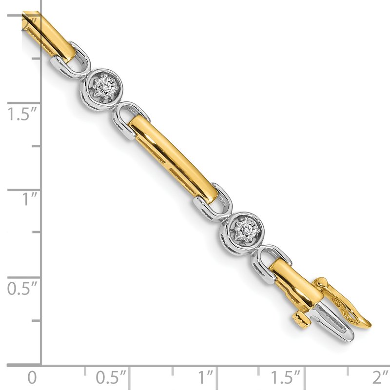 14k Two-tone Complete 1/2 carat Round AA Diamond Bar 7 inch Tennis Bracelet