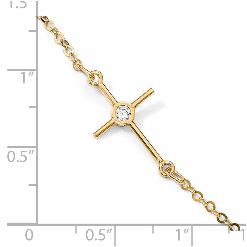 14K Polished CZ Cross Anklet