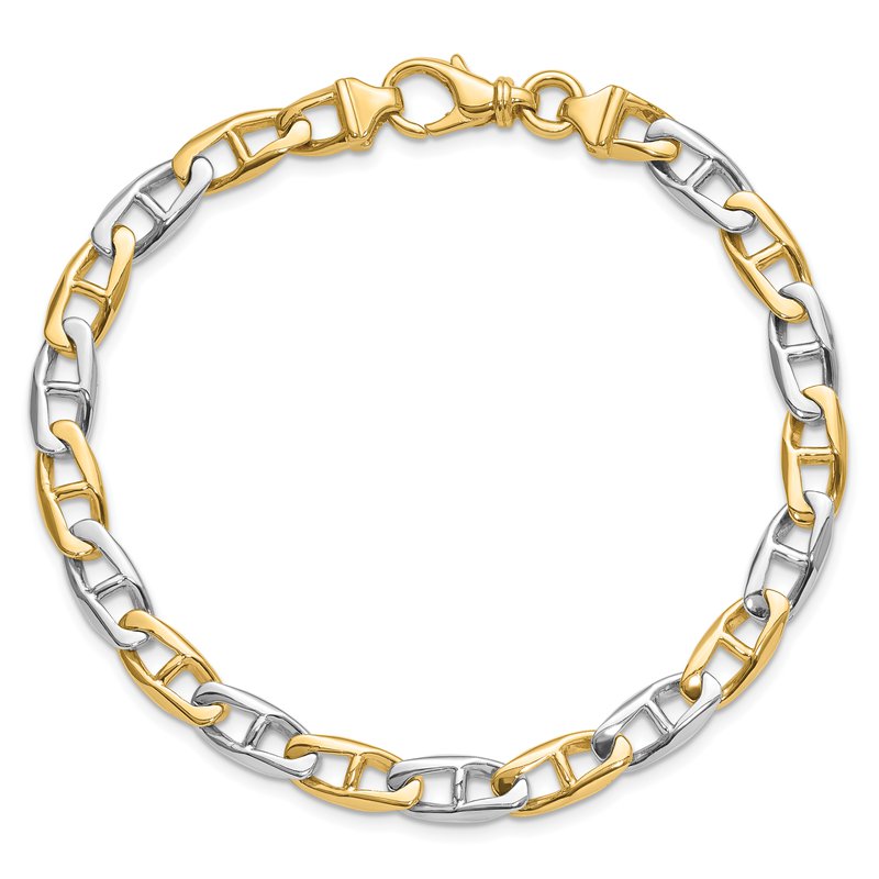 14K Two-tone 18 inch 6.6mm Hand Polished Fancy Flat Anchor Link with Fancy Lobster Clasp Chain