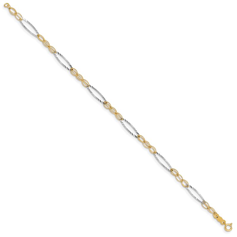 14k Two-tone Polished Oval Design 7.25 inch Bracelet