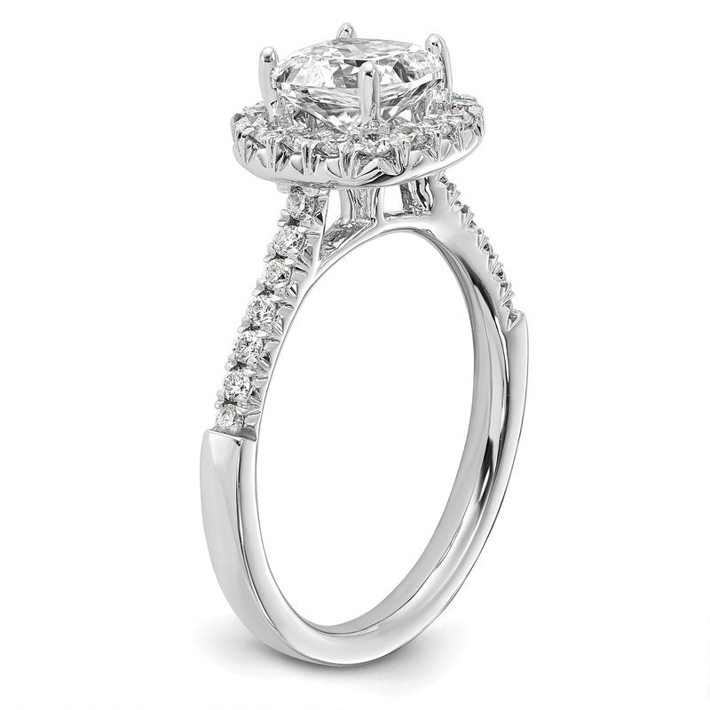 14K White Gold 3/8 carat Lab Grown Diamond VS+ F+ Semi-Mount Cushion Halo Engagement Ring