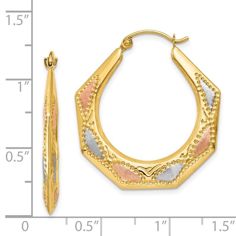 14K &amp; White and Rose Rhodium Hollow Hoop Earrings