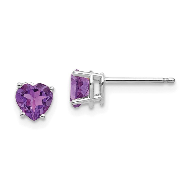 14k White Gold 5mm Heart Amethyst Post Earrings