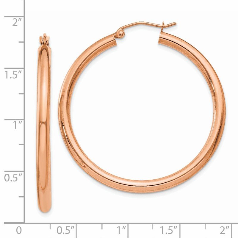 14k Rose Gold 3x40mm Polished Lightweight Tube Hoop Earrings