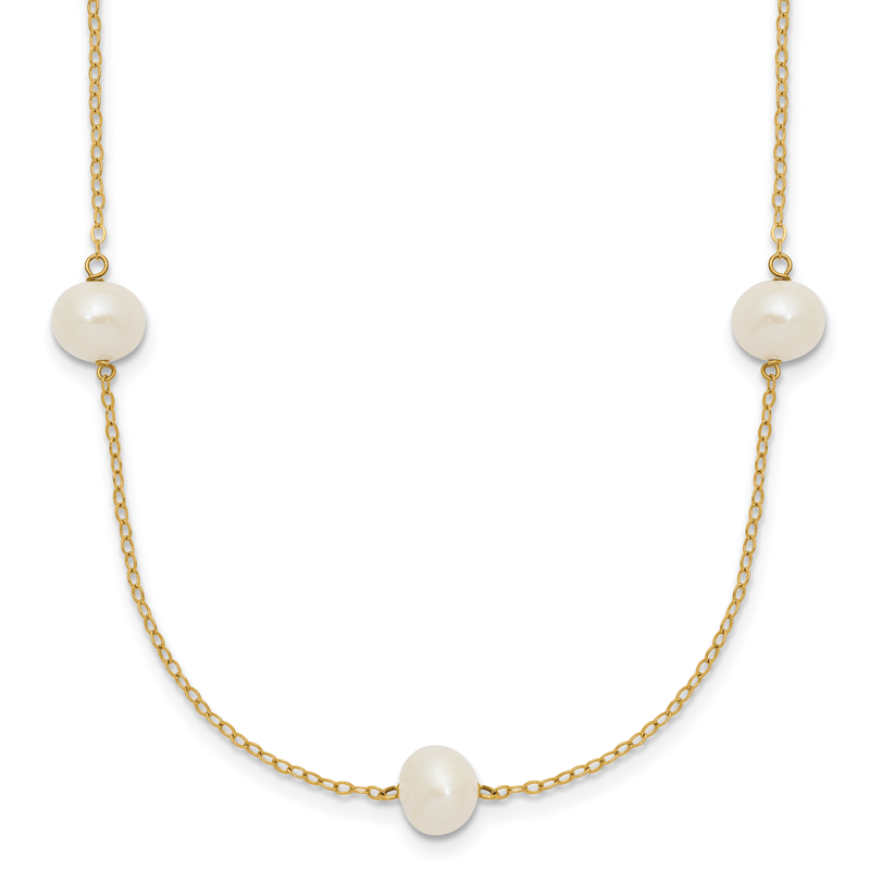14k 7-8mm White Near-Round Freshwater Cultured Pearl 7-Station 16 inch Necklace