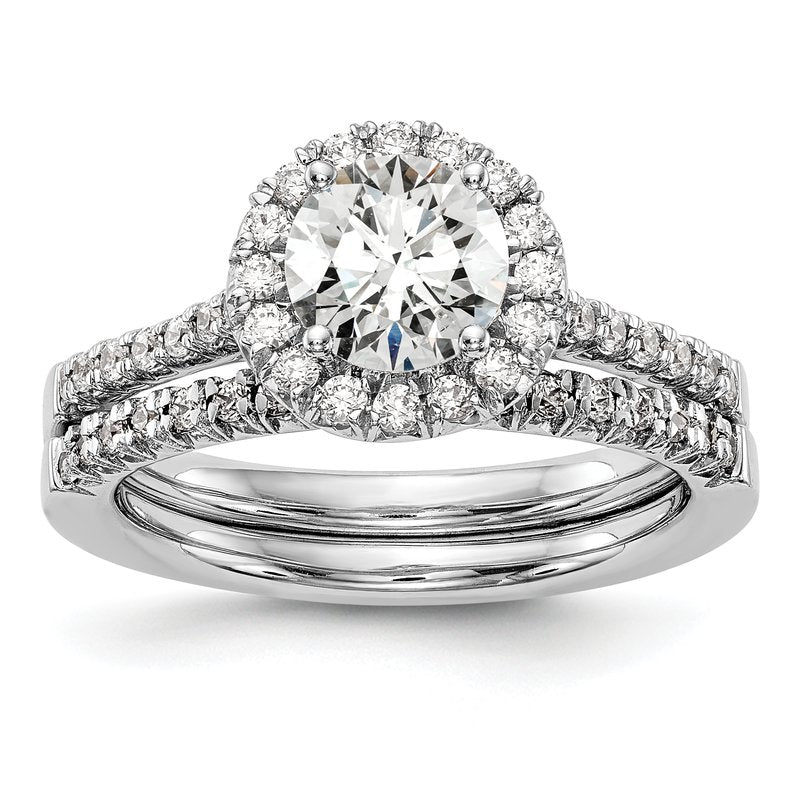 14K White Gold 1/4 carat Lab Grown Diamond VS+ F+ Semi-Mount Round Halo Engagement Ring