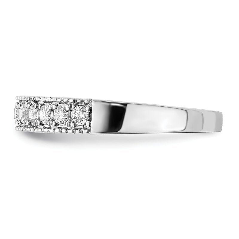 14k White Gold Diamond Beaded Edge Band