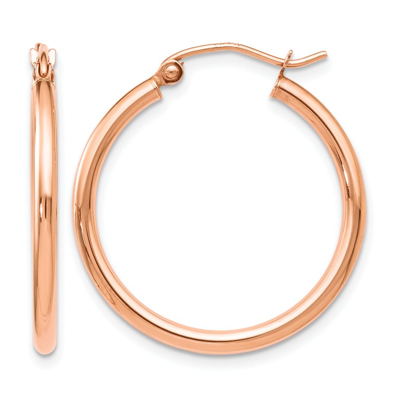 14K Rose Gold 2x25mm Polished Hoop Earrings