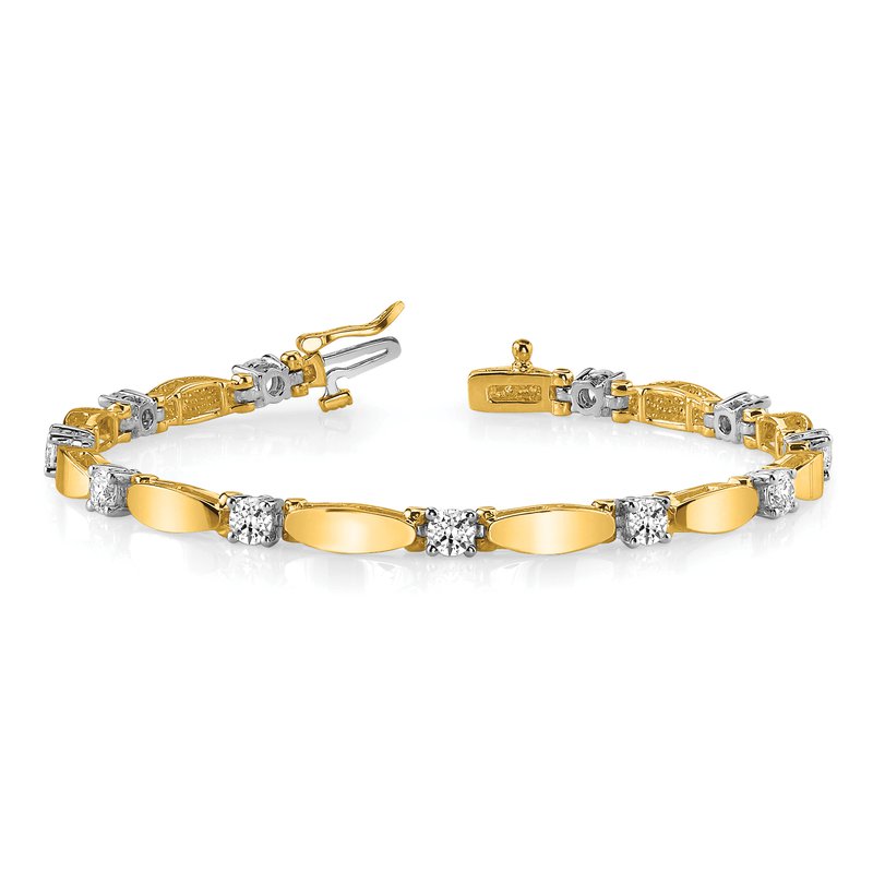 14k Two-tone Complete 2.75 carat Round A Diamond Curved Bar Link 7 inch Tennis Bracelet