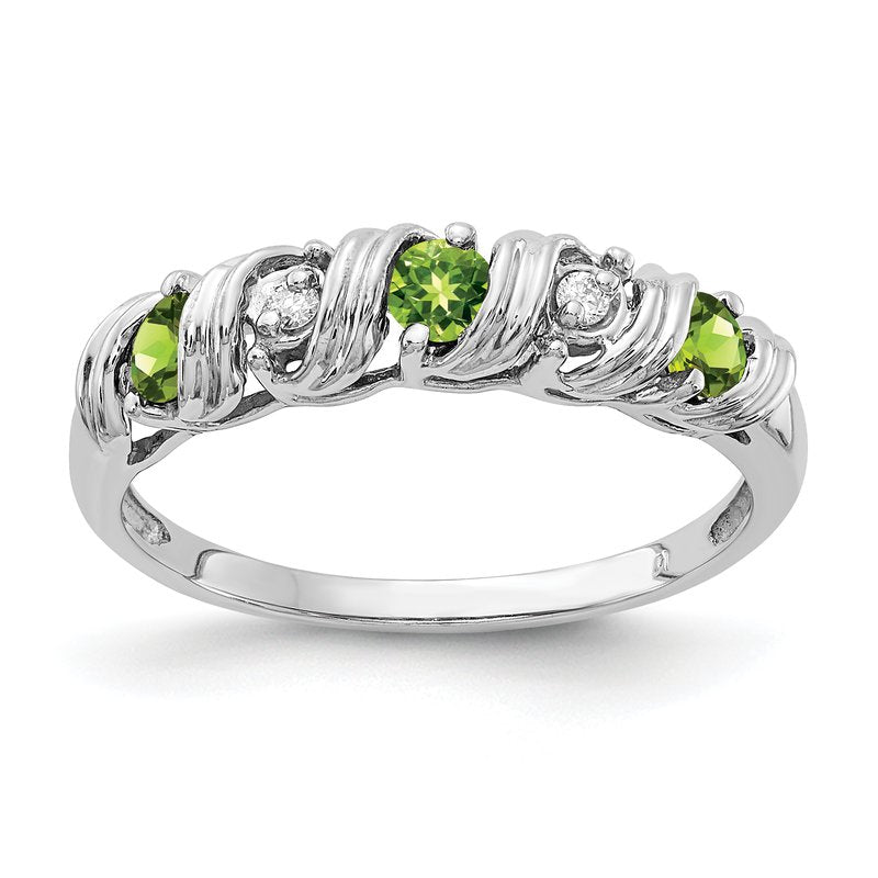 14k White Gold 2.75mm Peridot A Diamond ring