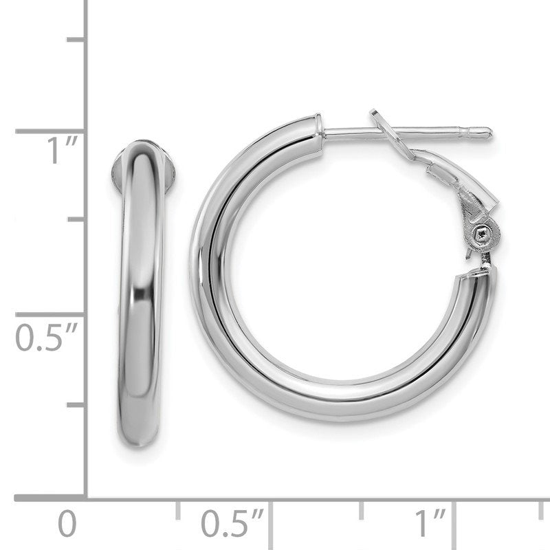 14k White Gold 3x15mm Polished Round Omega Back Hoop Earrings