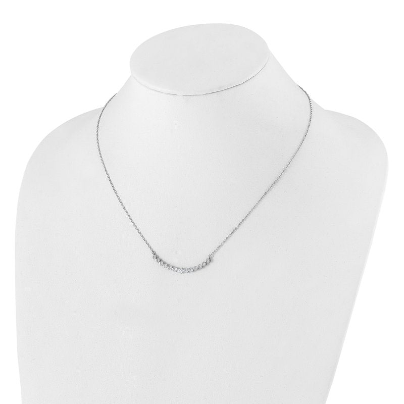 14k White Gold 1/4 carat Diamond Bezel-set Curved Bar 18 inch Necklace