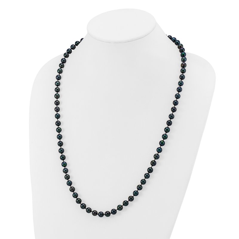 14k White Gold 7-8mm Black Round Akoya Saltwater Cultured Pearl 16 inch Necklace
