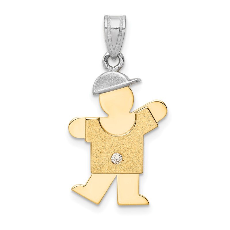 14k Two-tone The Kids Small Boy with Hat on Left AA Diamond Kiss Pendant