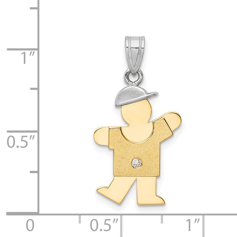 14k Two-tone The Kids Small Boy with Hat on Left AA Diamond Kiss Pendant