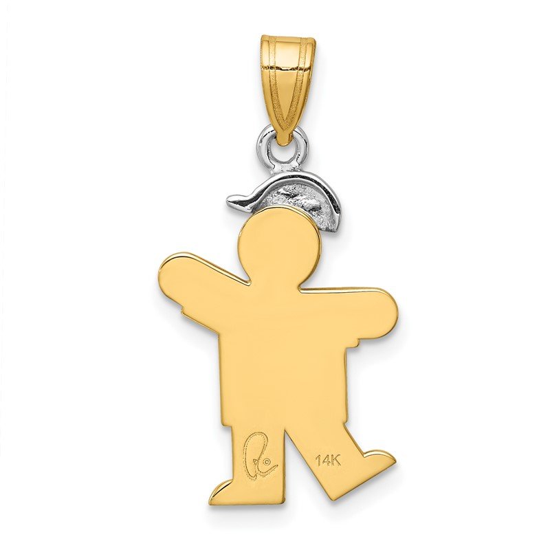 14k Two-tone The Kids Small Boy with Hat on Left AA Diamond Kiss Pendant