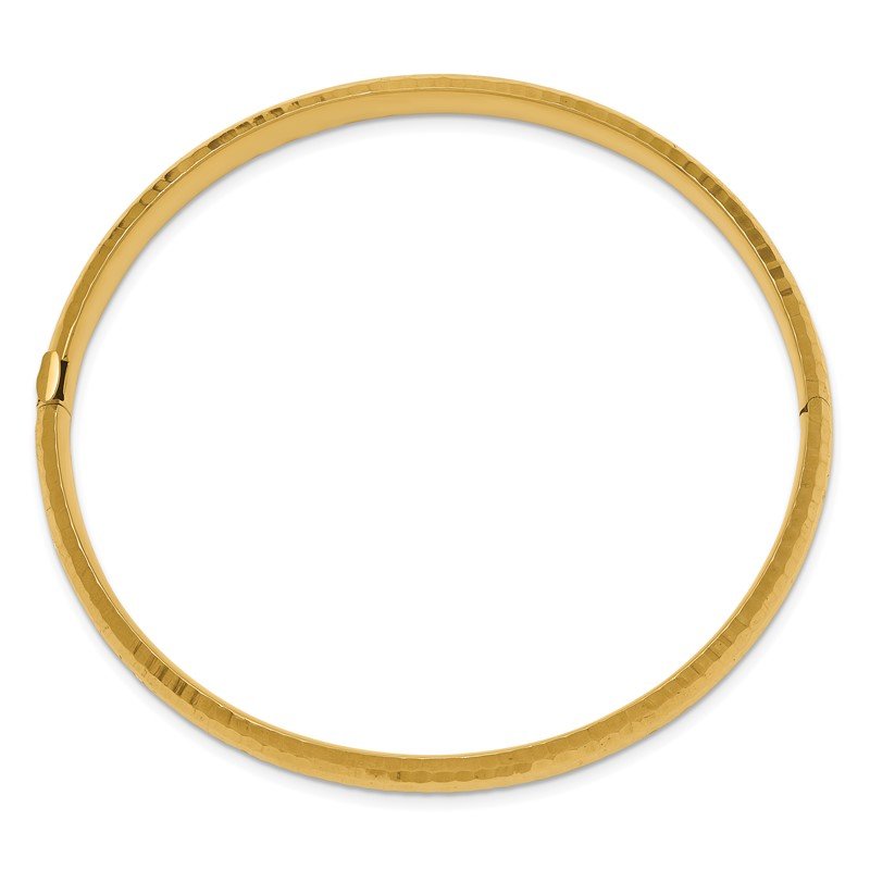 14k 4/16 Polished Fancy Hammered 6.50mm Hinged Oval Bangle Bracelet