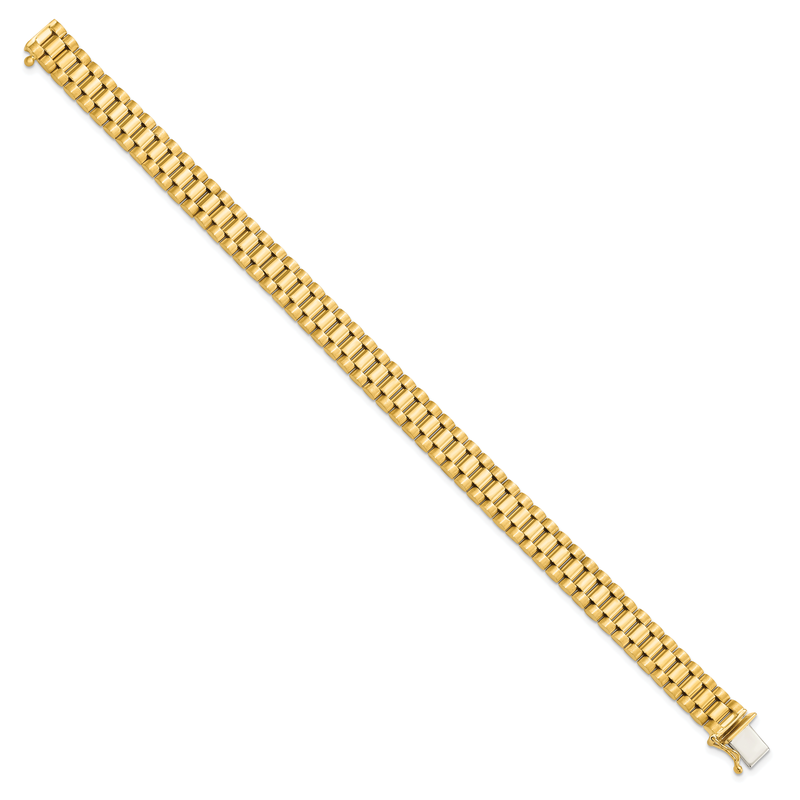 14k Polished and Satin 8mm Mens Fancy Link 8 inch Bracelet
