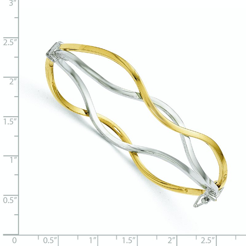 10K w/ White Rhodium Polished Twisted Bangle Bracelet