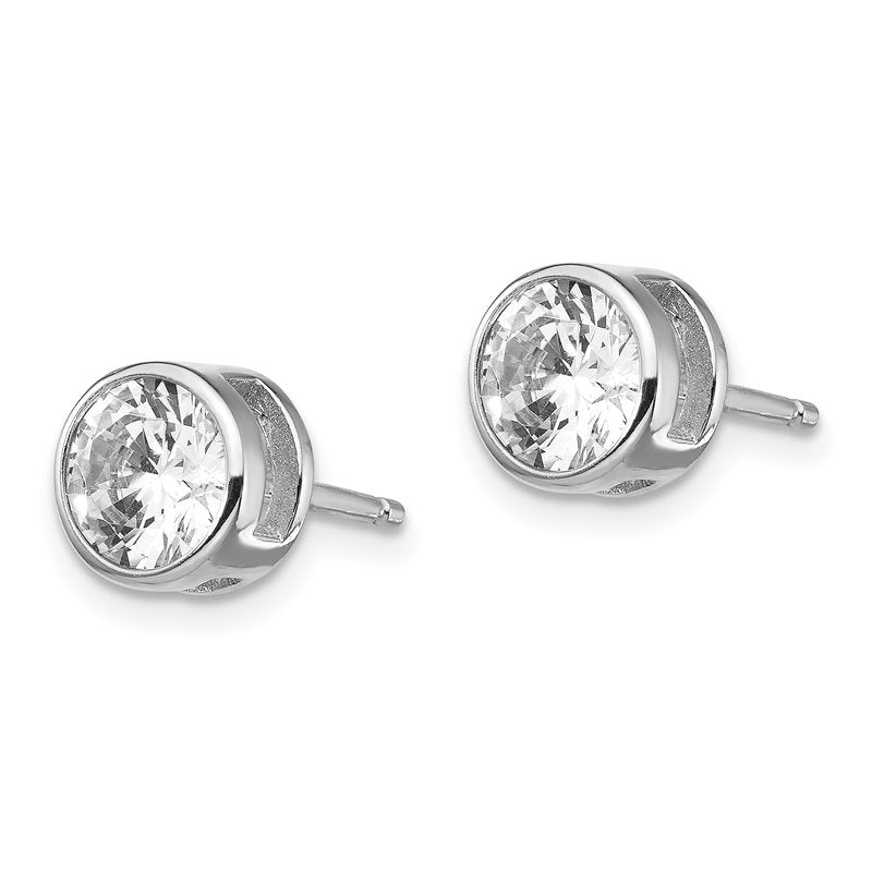 Sterling Silver Rhodium-plated Brilliant-cut 7mm CZ Bezel Stud Post Earrings