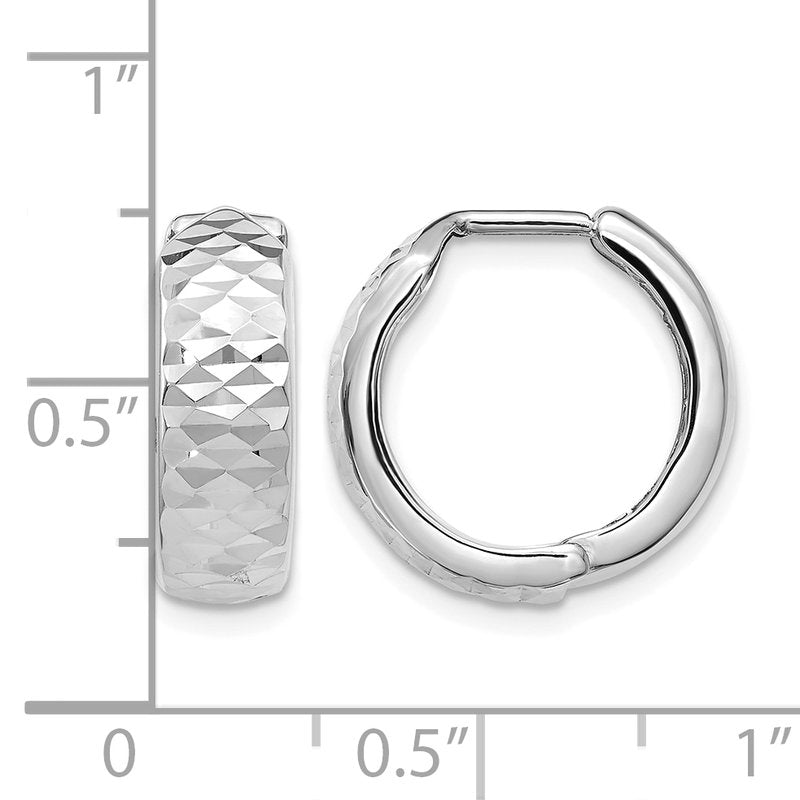 10K White Gold Polished and D/C Hoop Earrings
