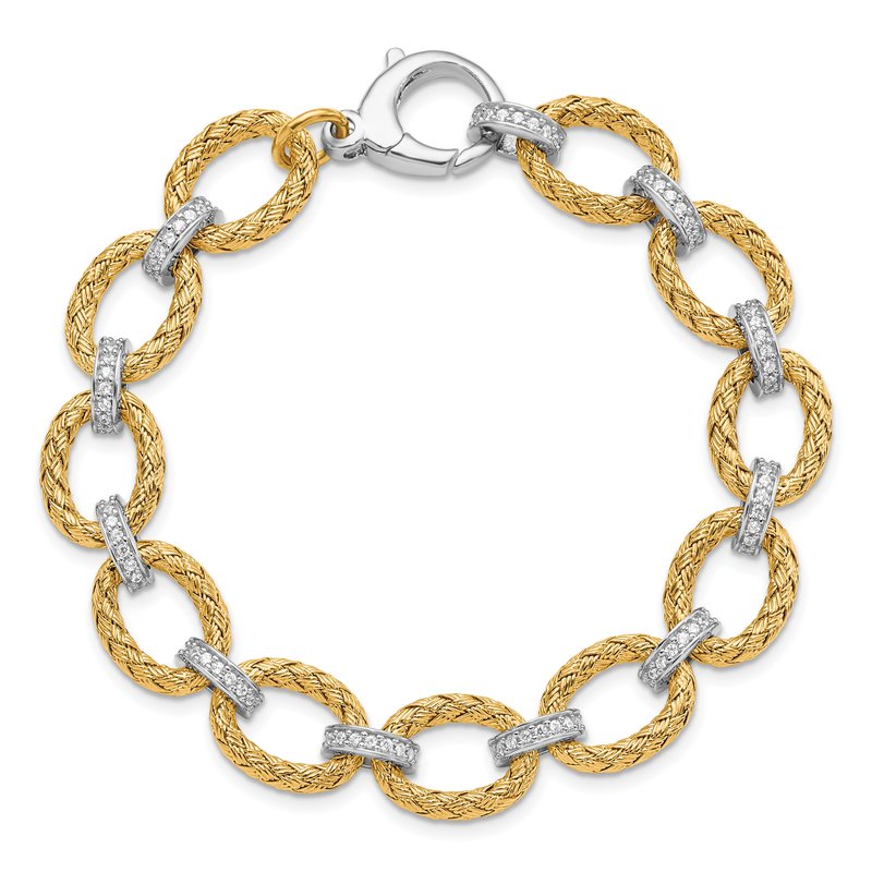 Sterling Silver Rhodium-plated Gold-plated CZ Woven Link Bracelet