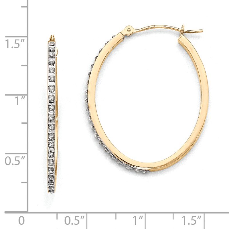 14k Diamond Fascination Oval Hinged Hoop Earrings