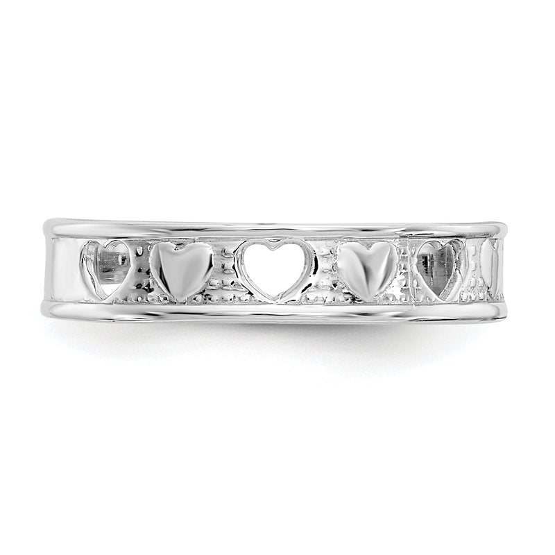 14k White Gold Polished w/ Hearts Toe Ring