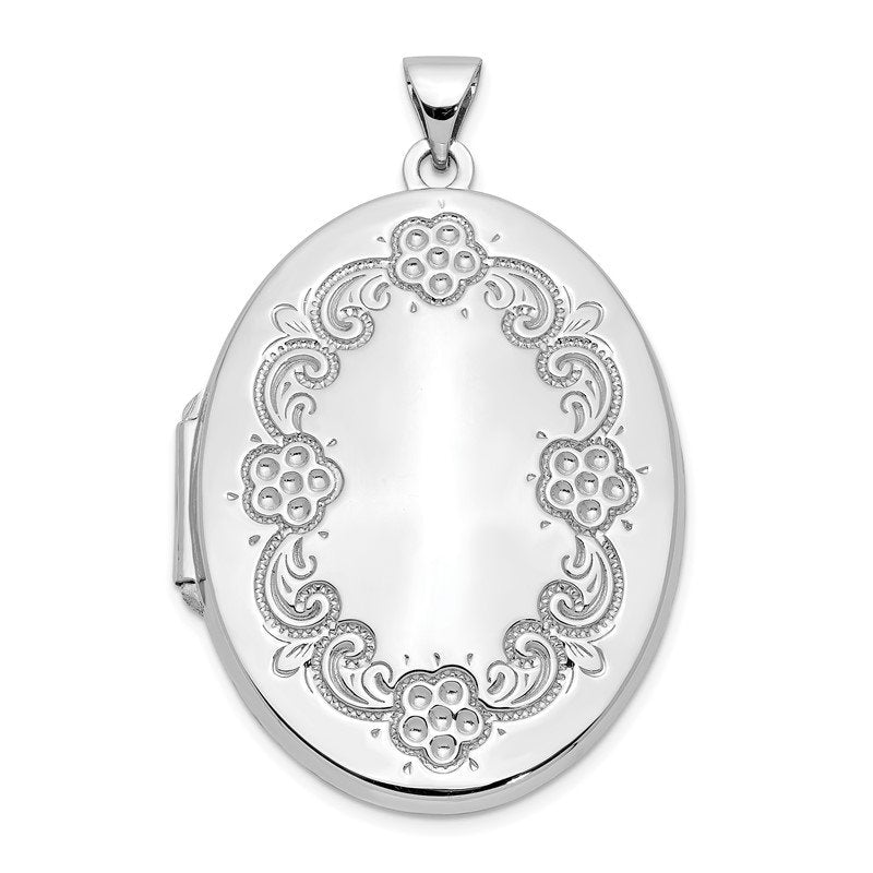 14k White Gold Floral Border 32mm Oval Locket