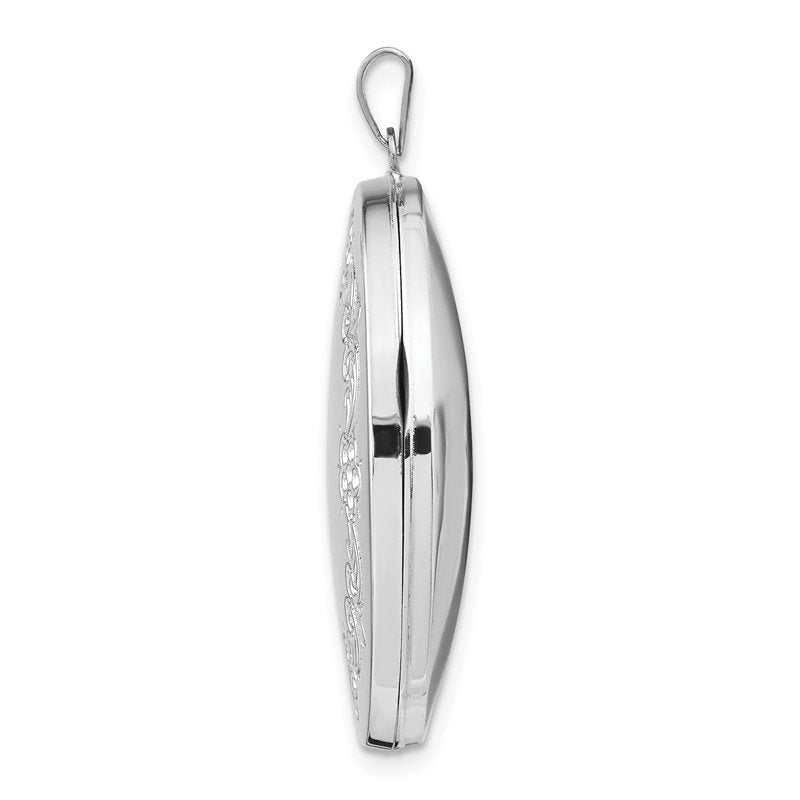 14k White Gold Floral Border 32mm Oval Locket