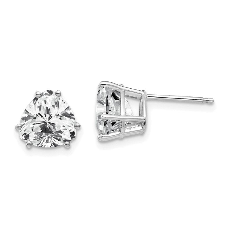 14k White Gold 8mm Trillion Cubic Zirconia Post Earrings