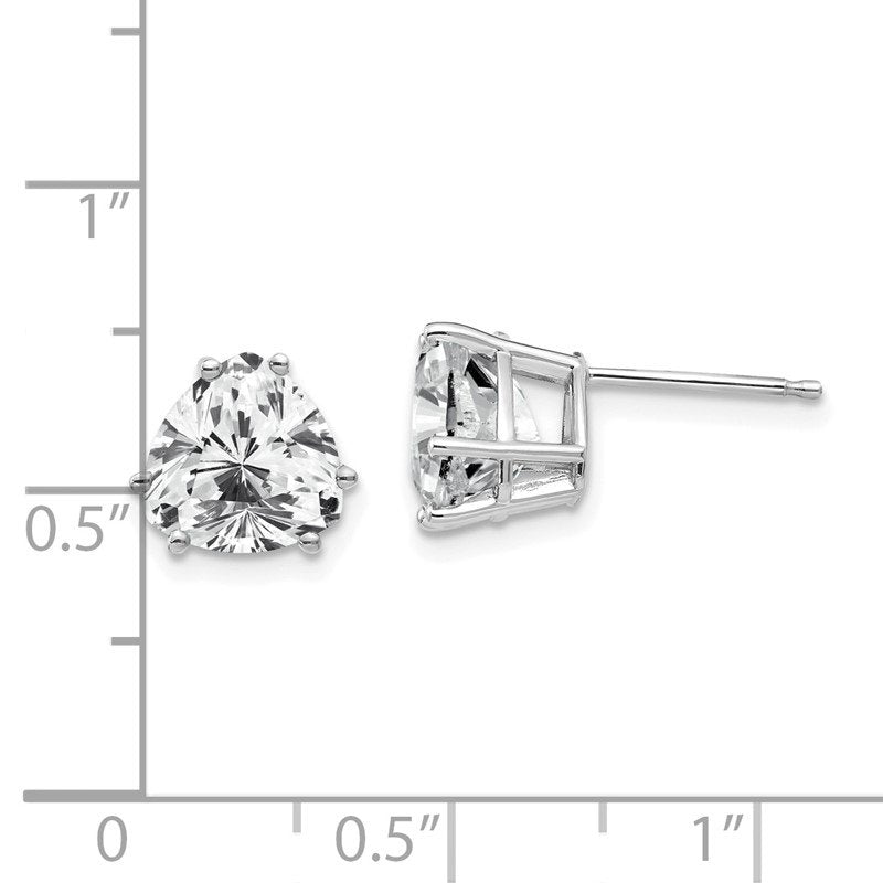 14k White Gold 8mm Trillion Cubic Zirconia Post Earrings