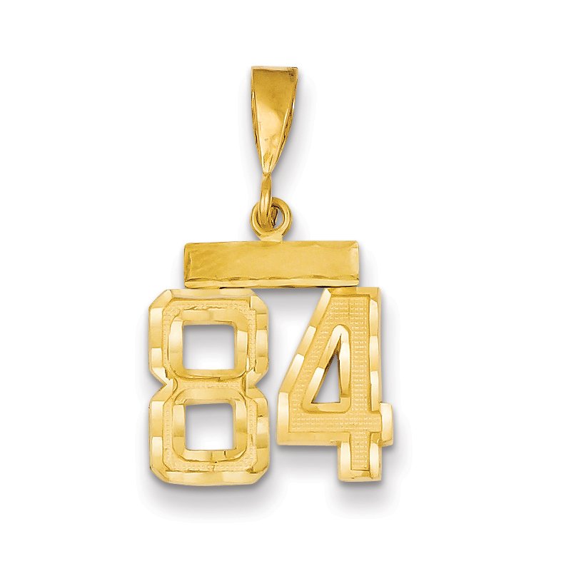 14k Small Brushed Diamond-cut Number 84 Charm
