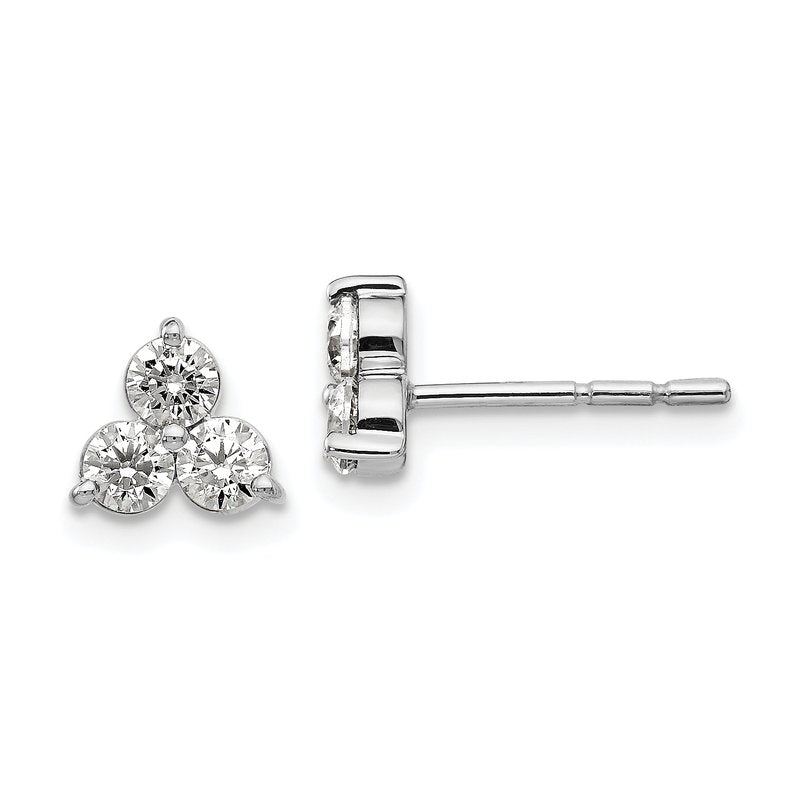 14K White Gold 1/2 carat Lab Grown Diamond VS+ F+ Complete Three Stone Post Stud Earrings