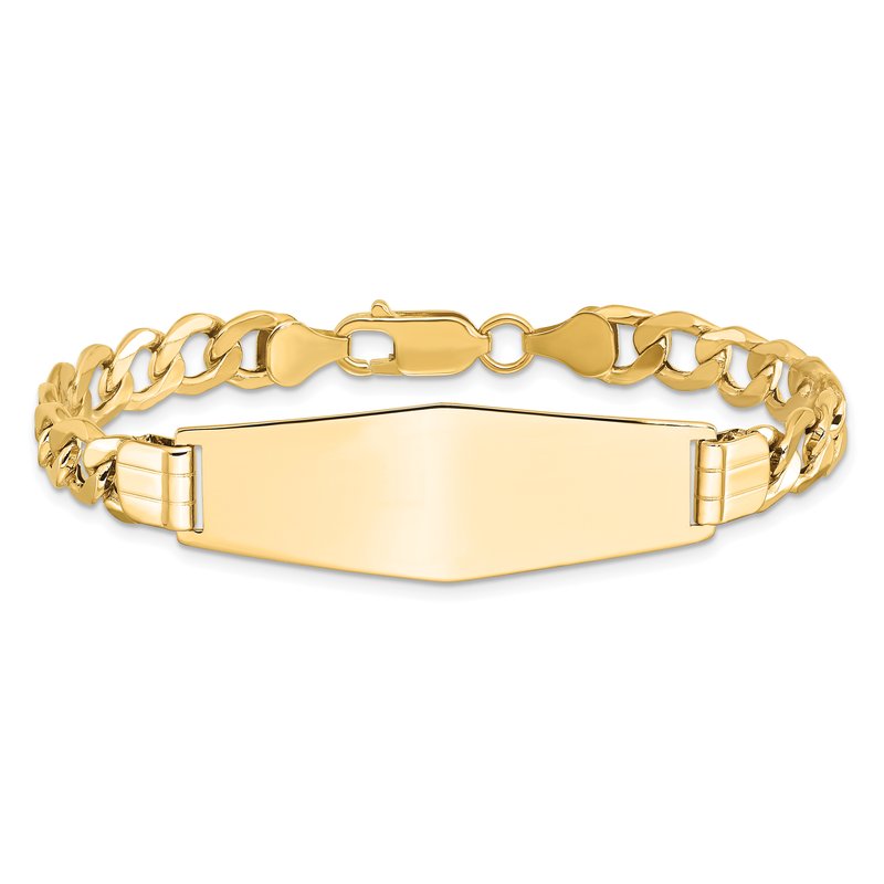 14k Polished Semi-Solid Chain/Solid Plate Curb Link Soft Diamond Shape 39x14mm Plate 7 inch ID Bracelet