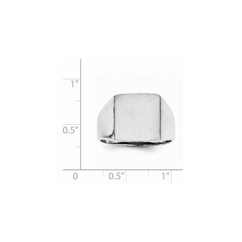14k White Gold 13.0x13.5mm Open Back Satin Mens Signet Ring