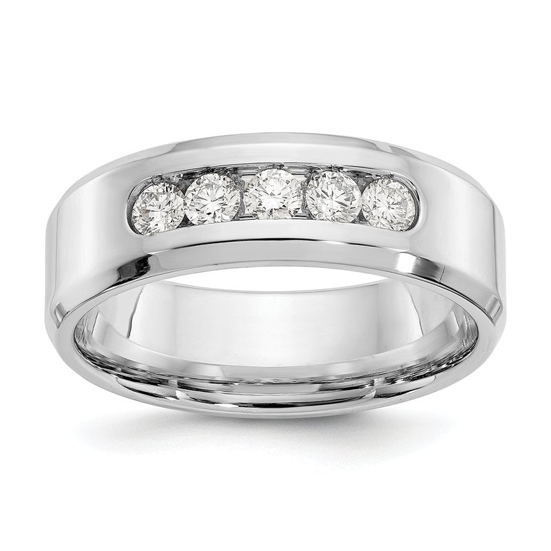 14K White Gold Men's 1/2 carat Lab Grown Diamond VS/SI  D E F  5 Stone Beveled Edge Size 11 Band