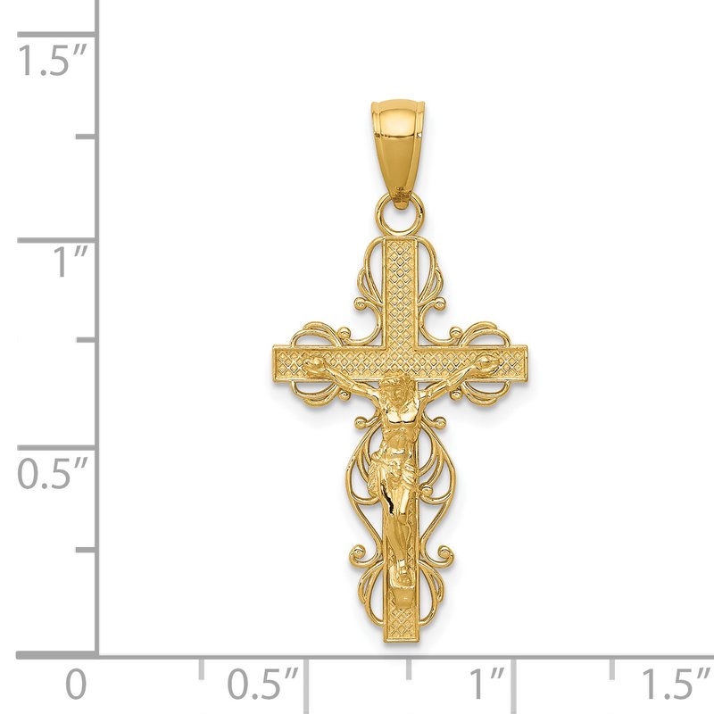 14K Polished Crucifix with Lace Trim Pendant