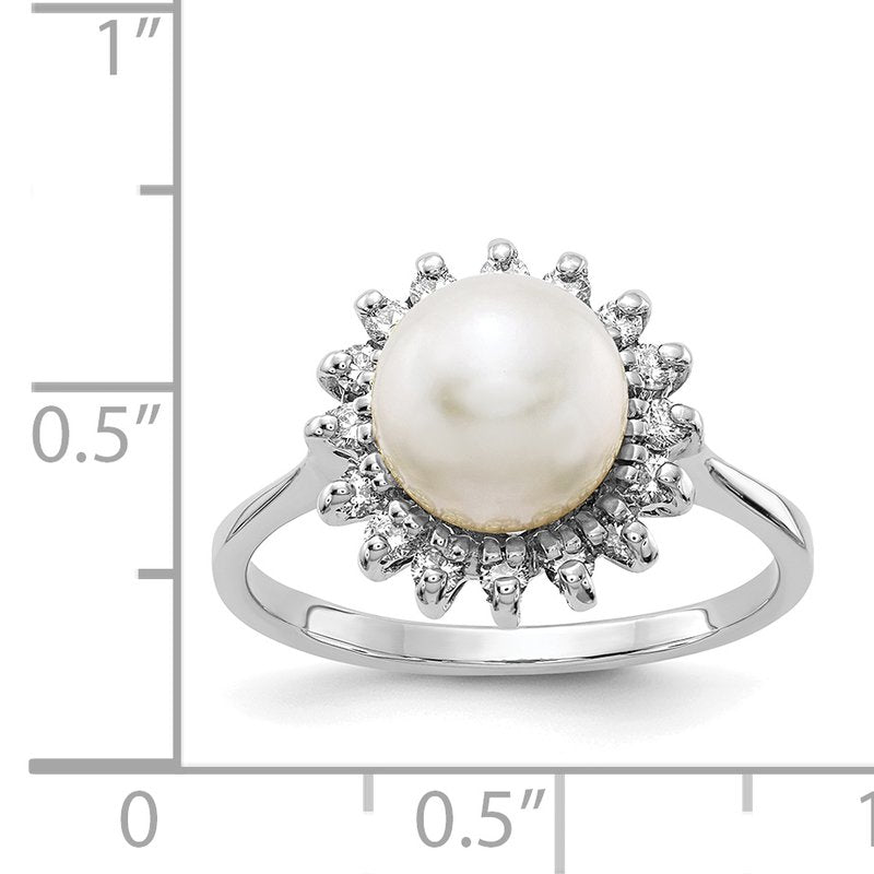 14k White Gold 7.5mm FW Cultured Pearl VS Diamond ring