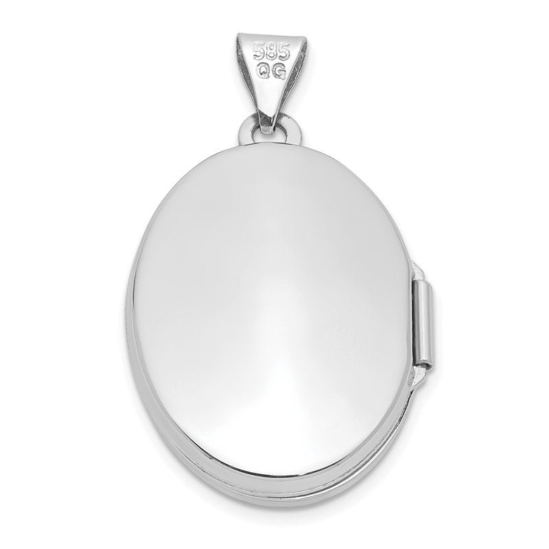14k White Gold Polished Plain 21mm Oval Locket