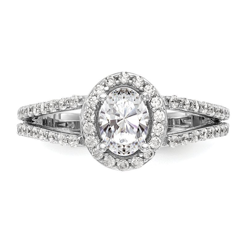 14K White Gold 1/2 carat Lab Grown Diamond VS/SI  D E F  Semi Mount Oval Halo Engagement Ring