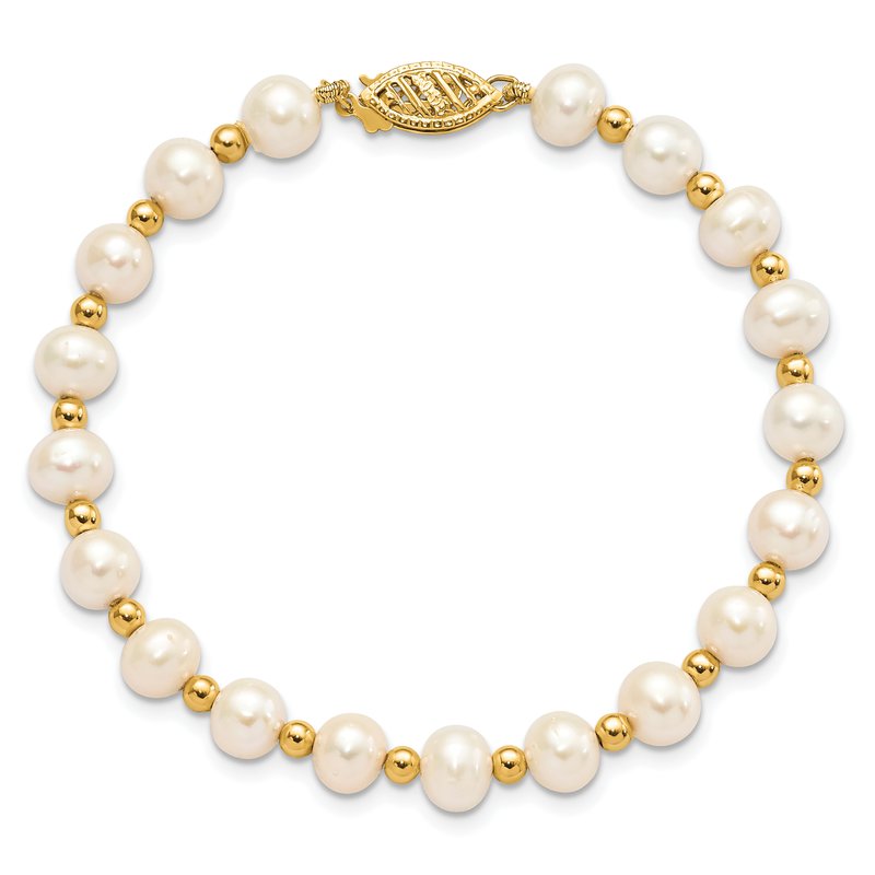 14k 6-7mm White Near-Round Freshwater Cultured Pearl Beaded 18 inch Necklace
