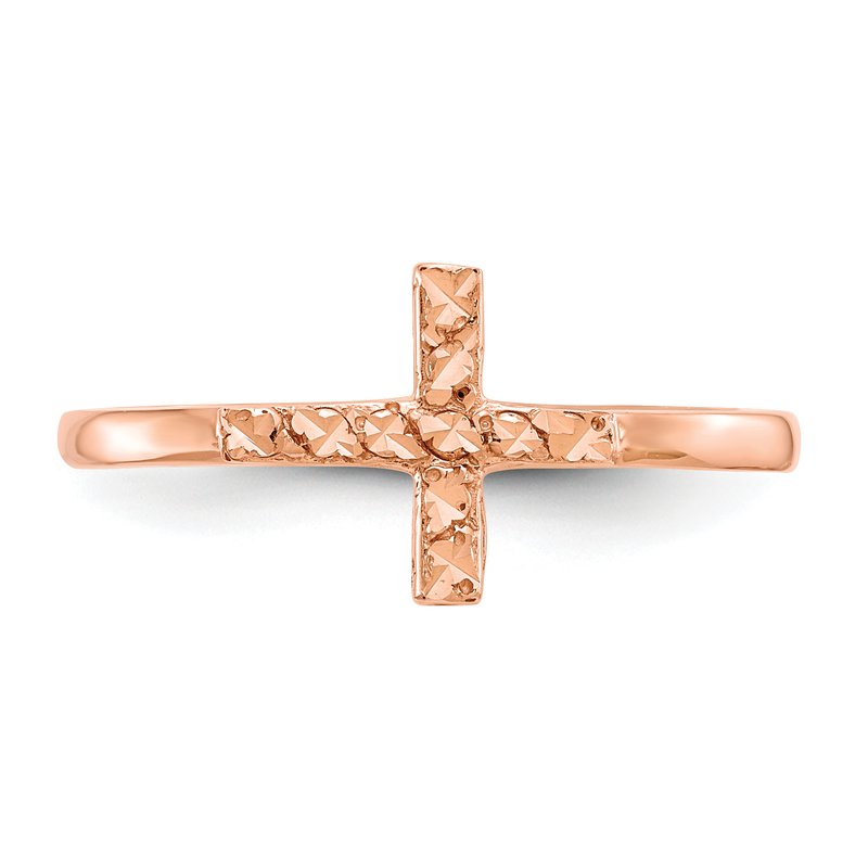 14k Rose Gold Polished &amp; D/C Cross Ring