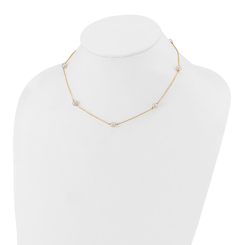 14k 5-6mm White Near-Round Freshwater Cultured Pearl 7-Station 16 inch Necklace