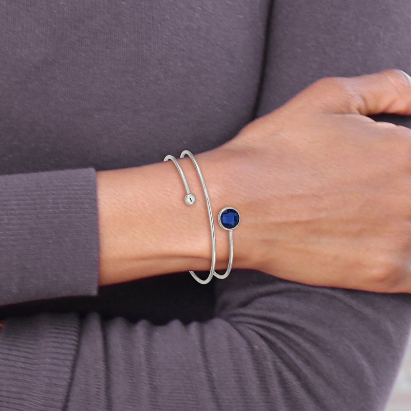 Stainless Steel Polished with Blue Glass Flexible Bangle