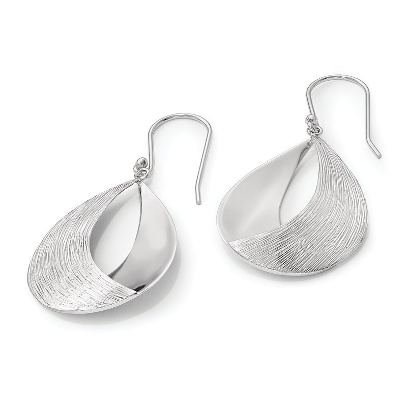 Sterling Silver RH-plated Polished and Textured Dangle Earrings