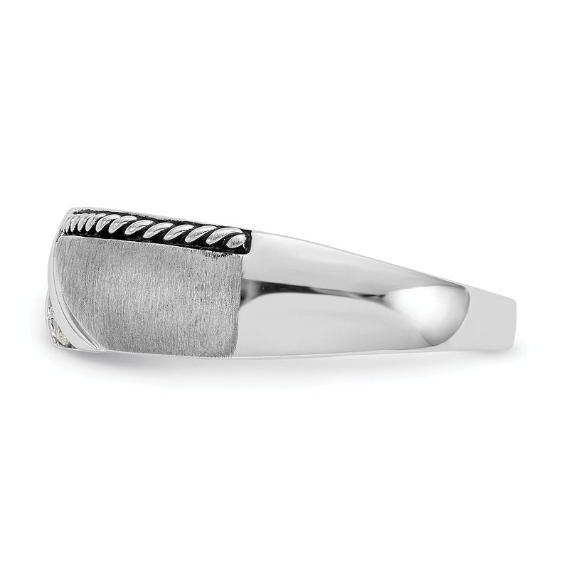 14K White Gold Men's 1/8 carat Lab Grown Diamond VS/SI  D E F  Brushed Polished Antiqued Band