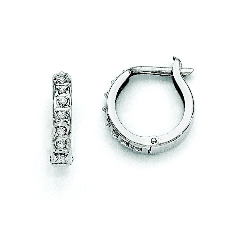 14k White Gold Diamond Fascination Round Hinged Hoop Earrings