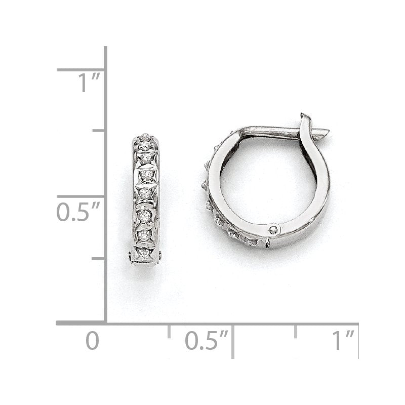 14k White Gold Diamond Fascination Round Hinged Hoop Earrings